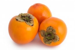 Three,Fresh,Raw,Persimmon,Fruit,Isolated,On,White,Background